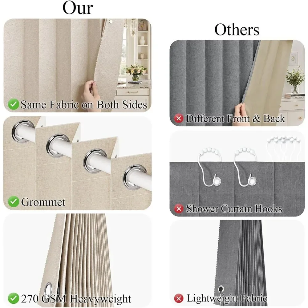 100% Blackout Faux Linen Doorway Curtain